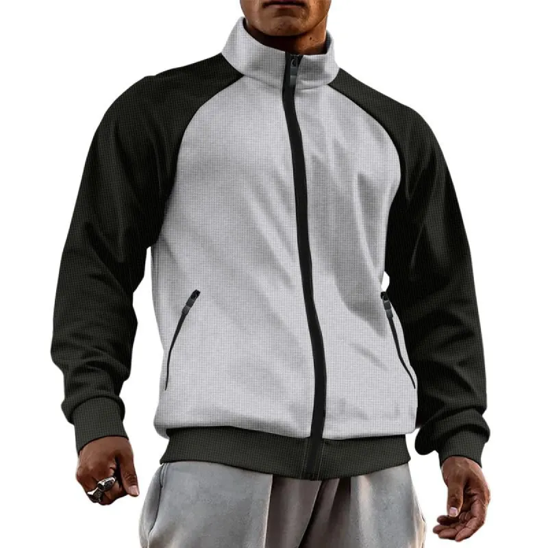 Men's Stand Collar Colorblock Zipper Cardigan Jacket 64925783X sold by Manly