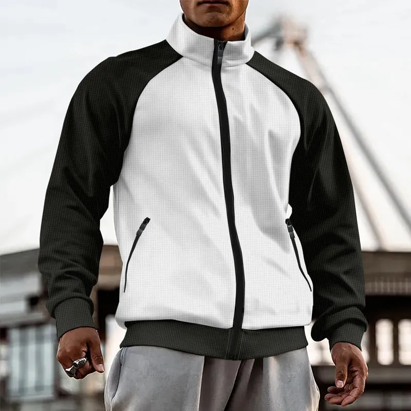 Men's Stand Collar Colorblock Zipper Cardigan Jacket 64925783X sold by Manly product image thumbnail 4