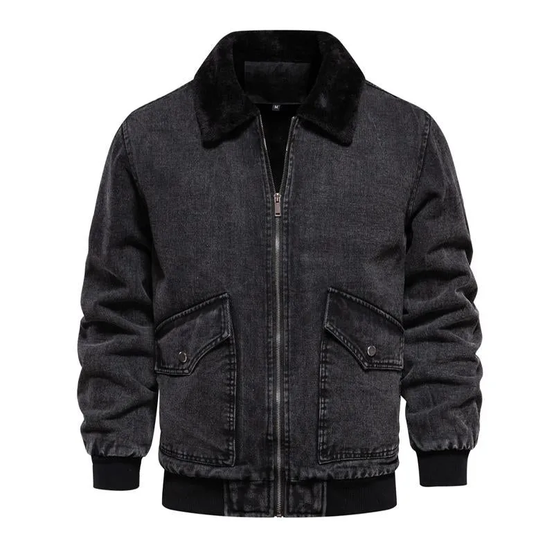 Men's Vintage Washed Lapel Zipper Denim Jacket 97719859X sold by Manly product image thumbnail 2