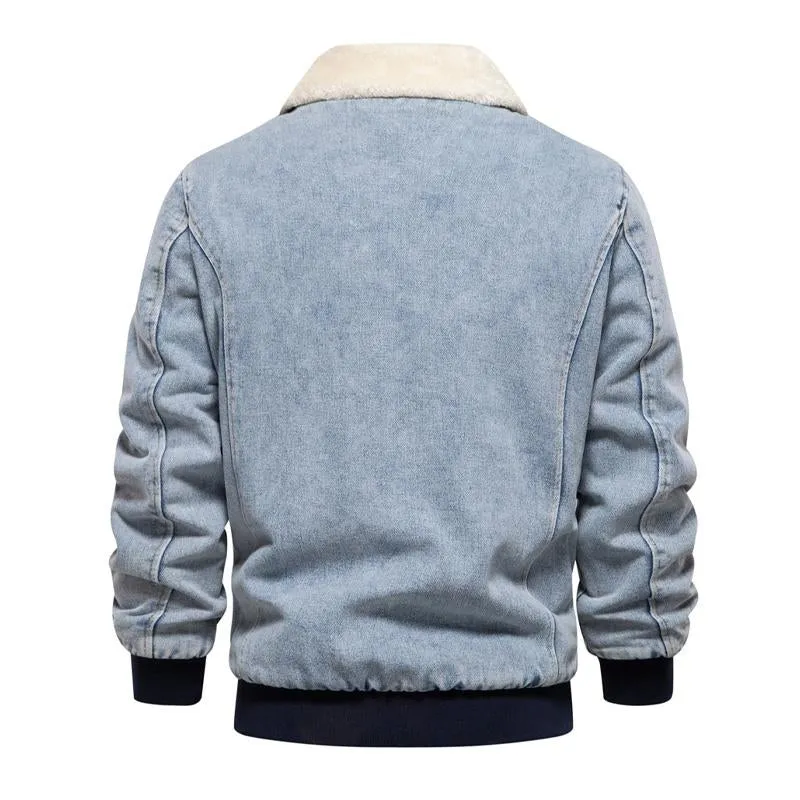 Men's Vintage Washed Lapel Zipper Denim Jacket 97719859X sold by Manly product image thumbnail 5