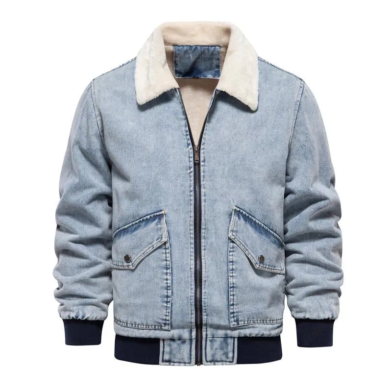 Men's Vintage Washed Lapel Zipper Denim Jacket 97719859X sold by Manly product image thumbnail 3