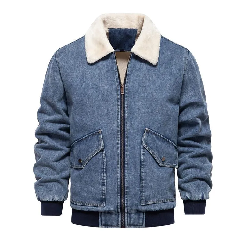 Men's Vintage Washed Lapel Zipper Denim Jacket 97719859X sold by Manly