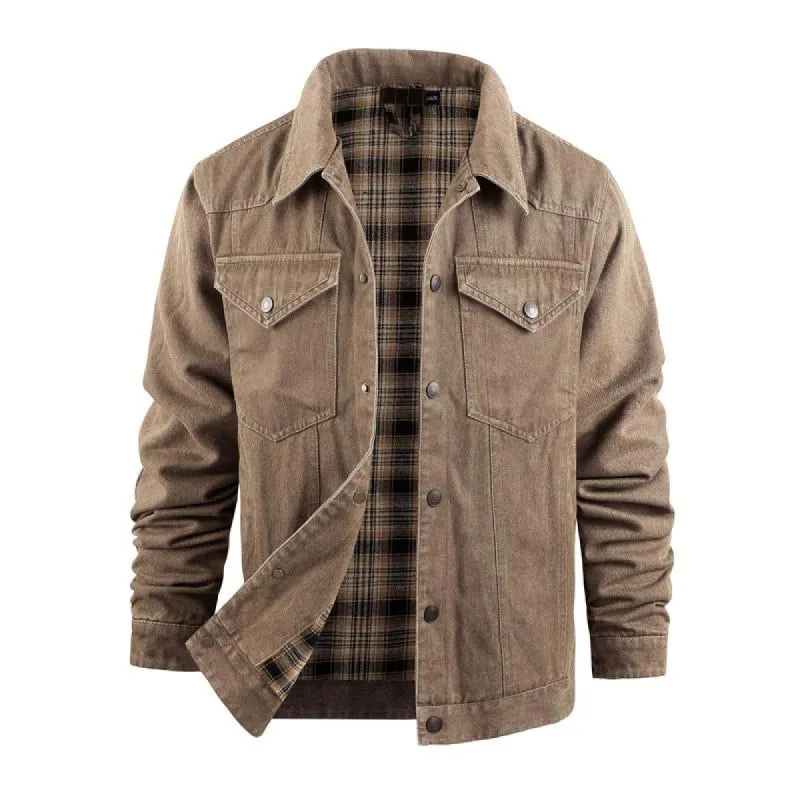 Men's Western Plaid Casual Lapel Denim Jacket 48597918X sold by Manly