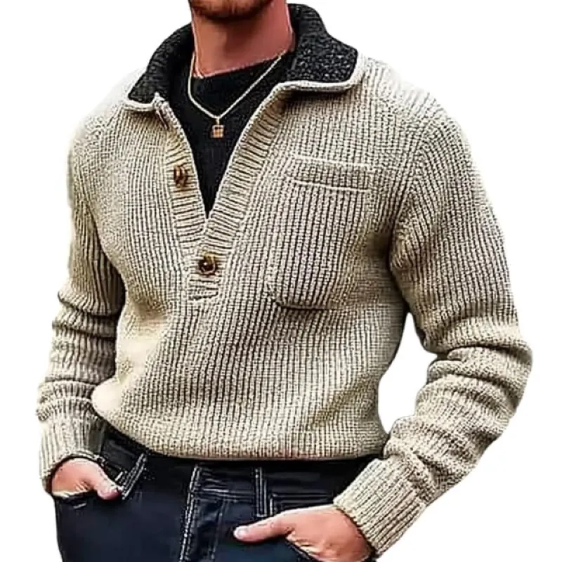 Men's Button Lapel Sweater 35198178U sold by Manly