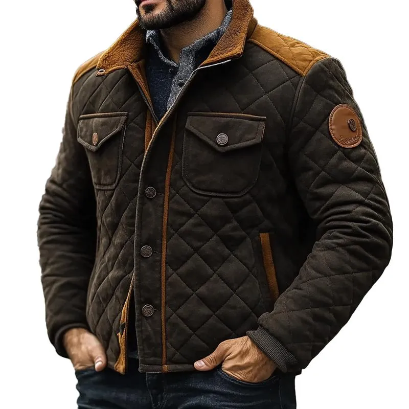 Men's Quilted Colorblock Lapel Polar Fleece Jacket 30166638X sold by Manly