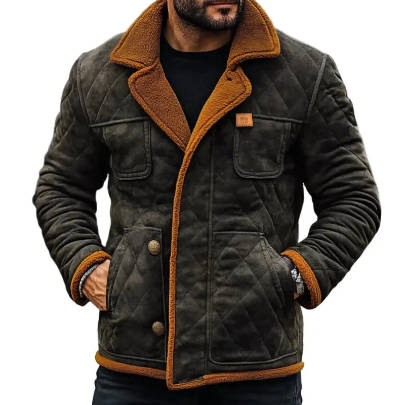 Men's Quilted Cotton Splicing Polar Fleece Lapel Cotton Jacket 30343123X sold by Manly