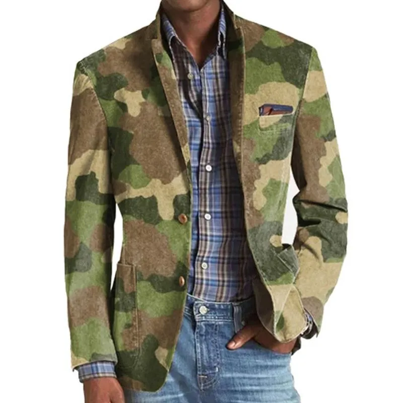 Men's Camouflage Print Vintage Multi-Pocket Blazer 79553504X sold by Manly