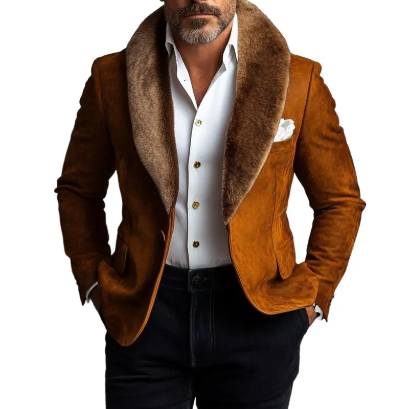 Men's Retro Casual Suede Fur Collar Splicing Blazer 18082948TO sold by Manly