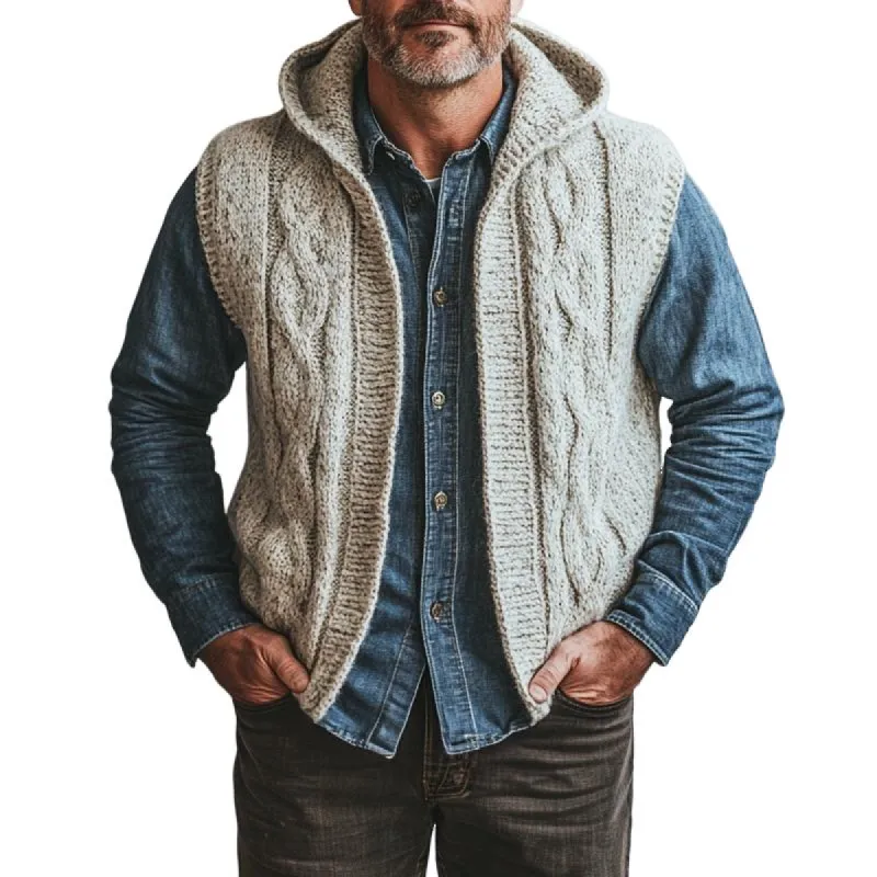 Men's Retro Casual Jacquard Knitted Hooded Vest 67318436TO sold by Manly