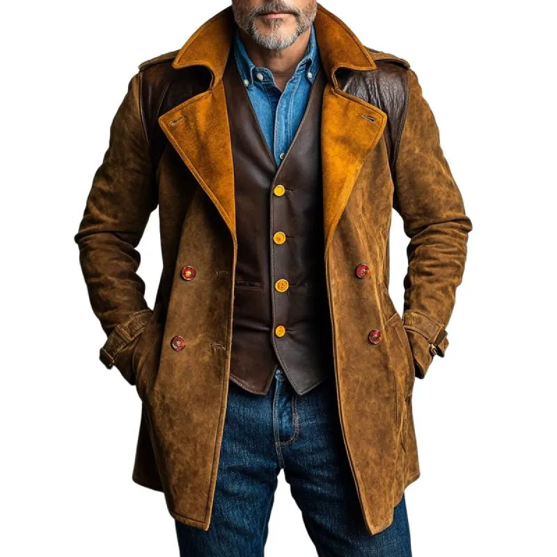Men's Retro Casual Suede Splicing Mid-Length Coat 73735051TO sold by Manly
