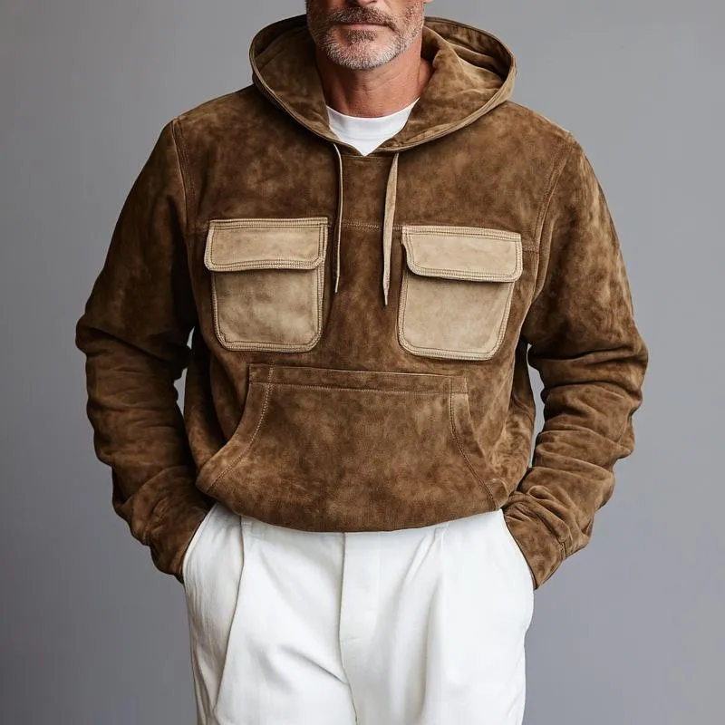 Men's Retro Casual Leather Colorblock Hooded Sweatshirt 38035068TO sold by Manly product image thumbnail 2