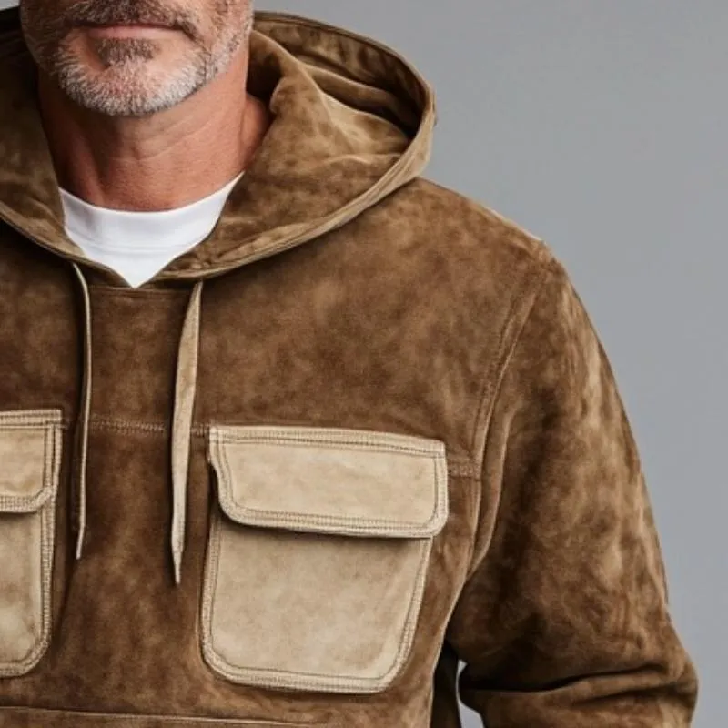 Men's Retro Casual Leather Colorblock Hooded Sweatshirt 38035068TO sold by Manly product image thumbnail 3