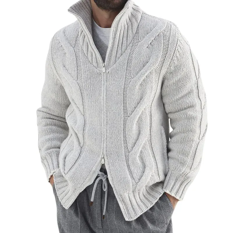 Men's Solid Color Stand Collar Long Sleeve Knitted Cardigan 07739153U sold by Manly