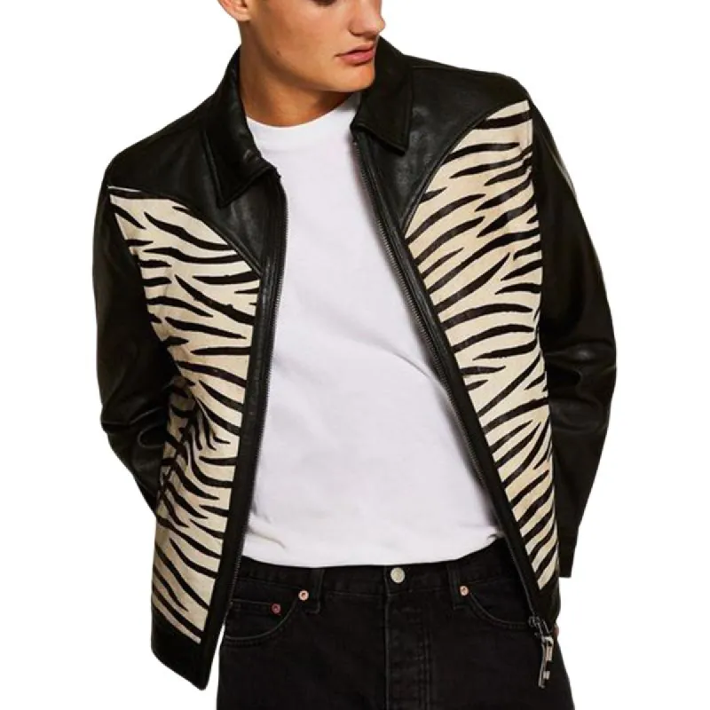 Men's Zebra Print Leather Jacket 19742147U sold by Manly