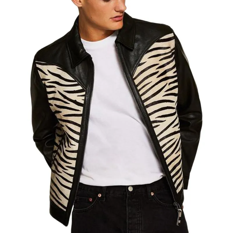 Men's Zebra Print Leather Jacket 19742147U sold by Manly