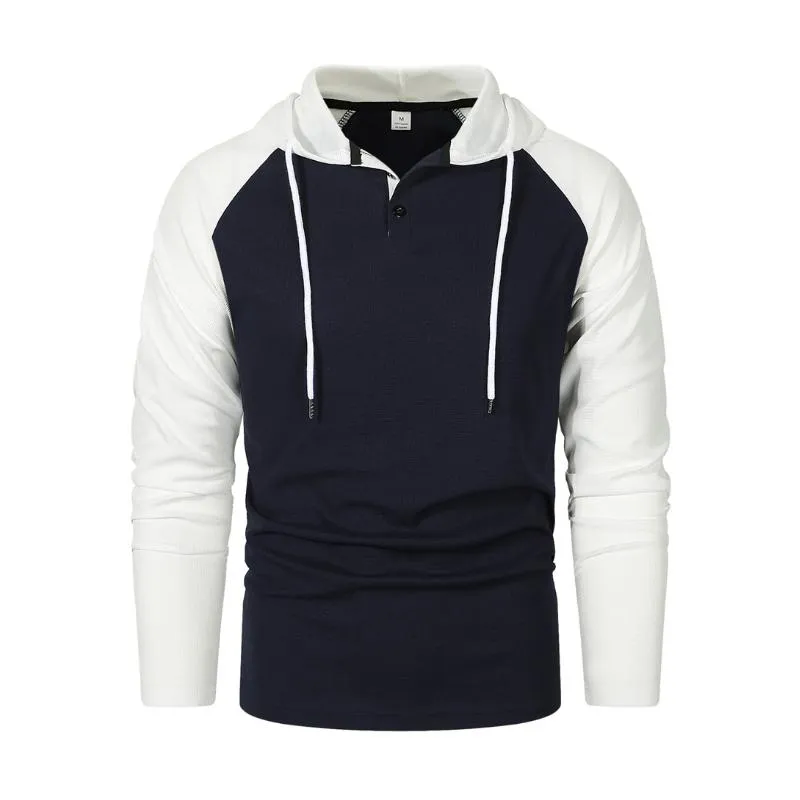 Men's Casual Colorblock Waffle Raglan Sleeve Hooded Long Sleeve T-Shirt 66075787Y sold by Manly product image thumbnail 2