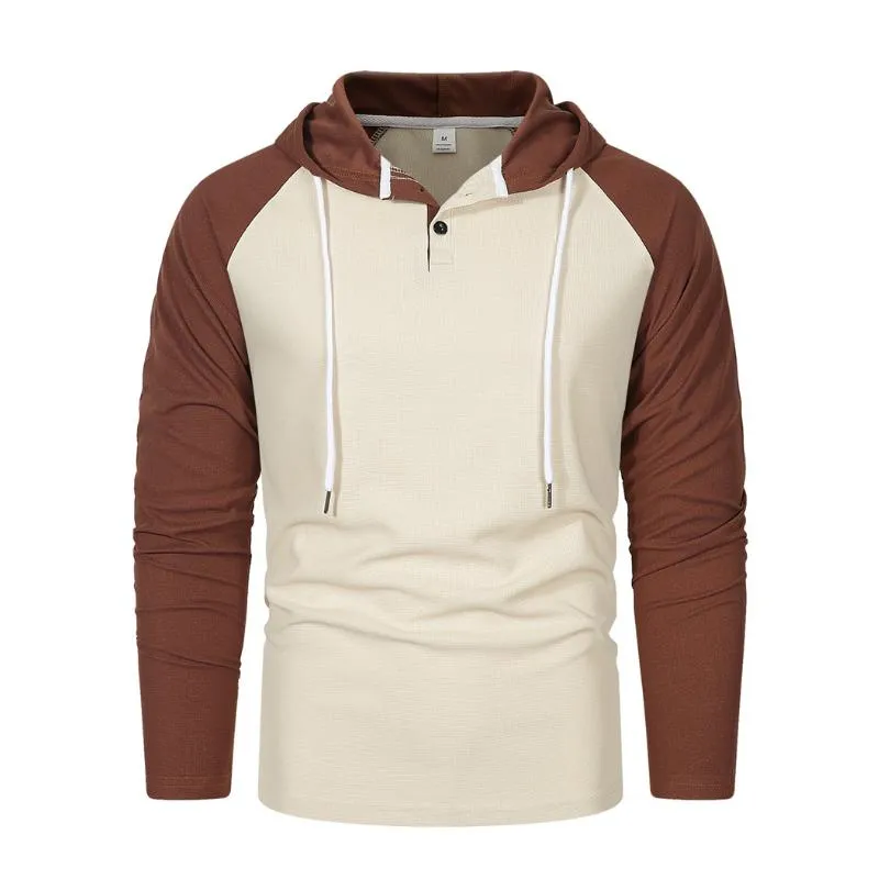 Men's Casual Colorblock Waffle Raglan Sleeve Hooded Long Sleeve T-Shirt 66075787Y sold by Manly product image thumbnail 3