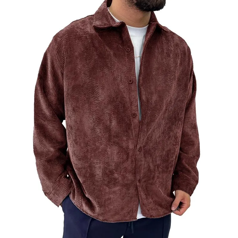 Men's Casual Corduroy Lapel Long Sleeve Shirt 61747606Y sold by Manly