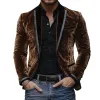 Men's Vintage Velvet Leather Patchwork Peak Lapel Single Breasted Blazer 23925801M sold by Manly