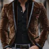 Men's Vintage Velvet Leather Patchwork Peak Lapel Single Breasted Blazer 23925801M sold by Manly