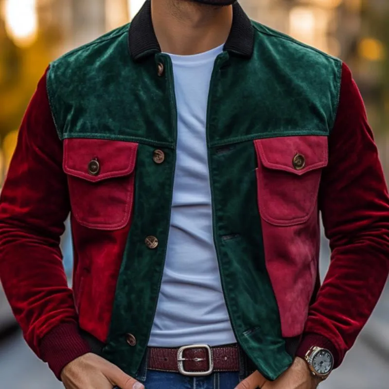 Men's Vintage Velvet Colorblock Lapel Single Breasted Jacket 72445999M sold by Manly product image thumbnail 3