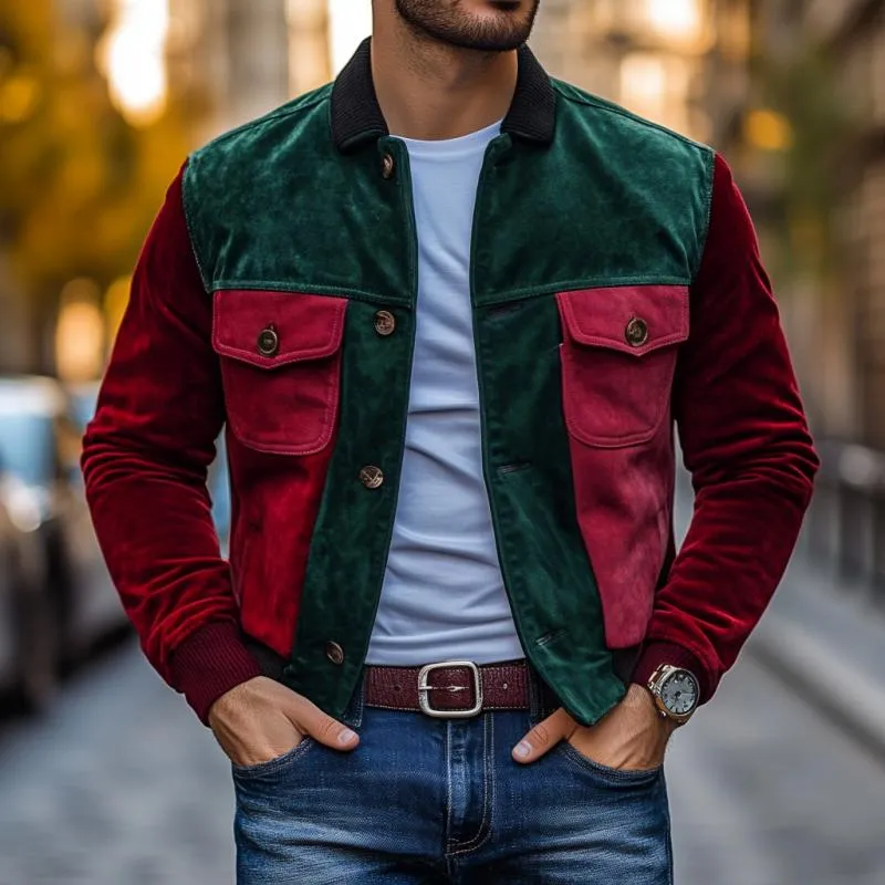 Men's Vintage Velvet Colorblock Lapel Single Breasted Jacket 72445999M sold by Manly product image thumbnail 2