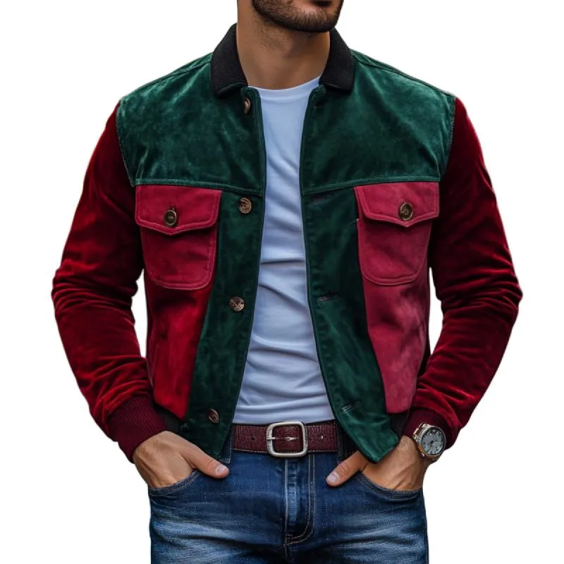 Men's Vintage Velvet Colorblock Lapel Single Breasted Jacket 72445999M sold by Manly