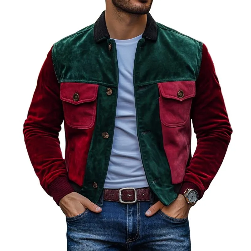Men's Vintage Velvet Colorblock Lapel Single Breasted Jacket 72445999M sold by Manly