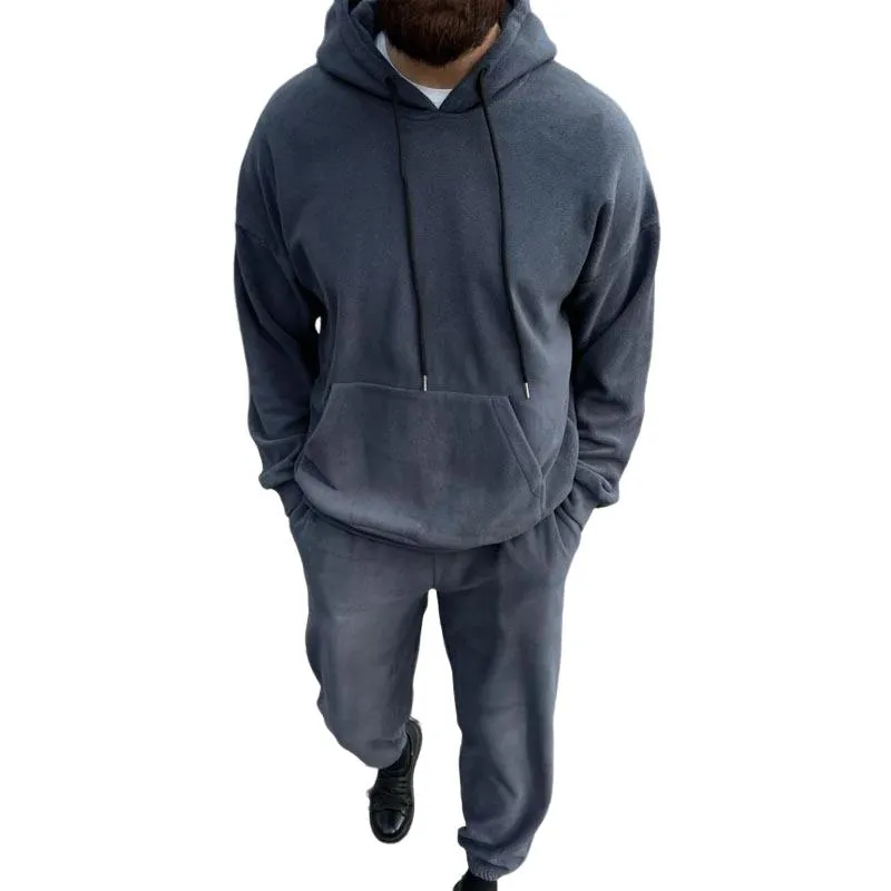 Men's Solid Loose Long Sleeve Hoodie Trousers Casual Sports Set 83543115Z sold by Manly