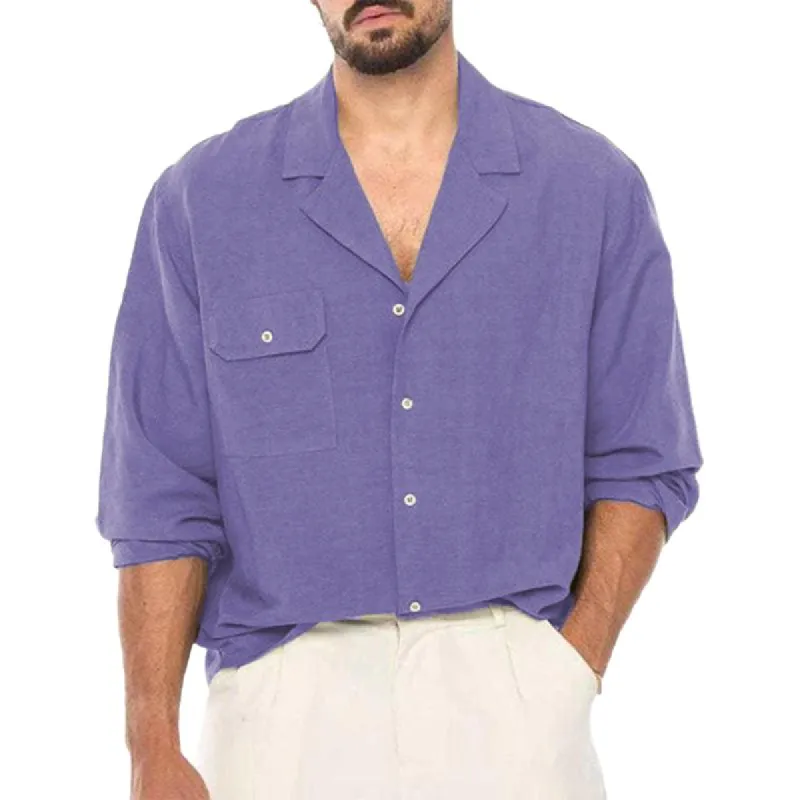 Men's Solid Color Lapel Chest Pocket Long Sleeve Casual Shirt 87310517Z sold by Manly
