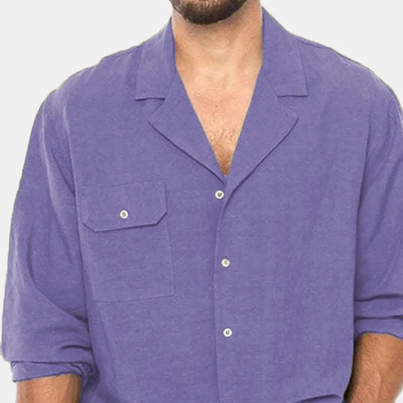 Men's Solid Color Lapel Chest Pocket Long Sleeve Casual Shirt 87310517Z sold by Manly product image thumbnail 3