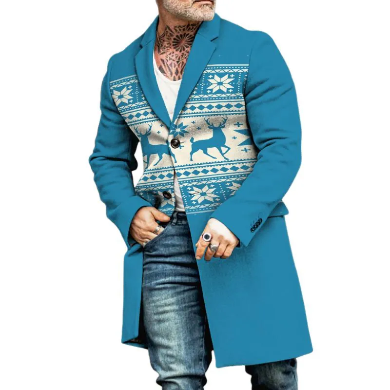 Men's Retro Casual Christmas Elk Print Mid-Length Coat 86009726TO sold by Manly