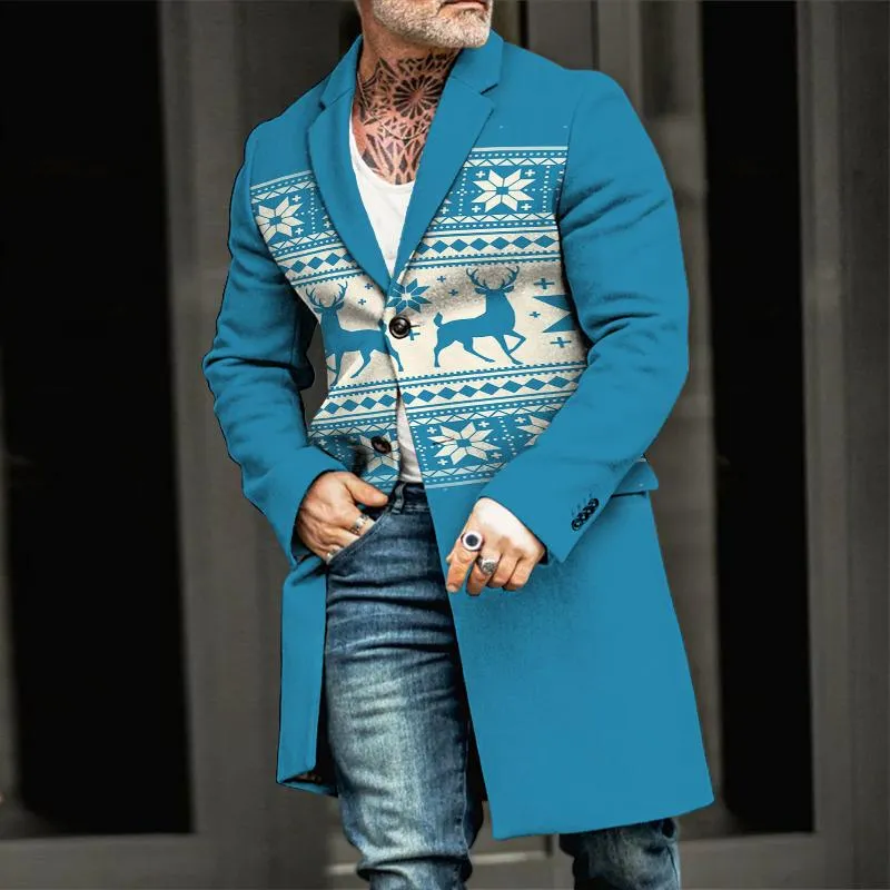 Men's Retro Casual Christmas Elk Print Mid-Length Coat 86009726TO sold by Manly product image thumbnail 2