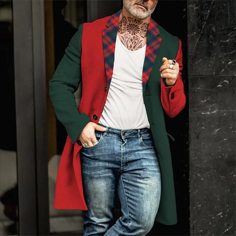 Men's Retro Casual Christmas Colorblock Printed Mid-Length Single-Breasted Coat 07577664TO sold by Manly product image thumbnail 2