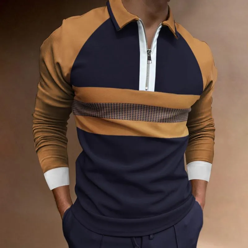 Men's Retro Casual Colorblock Print Lapel Long-sleeved Polo Shirt 90760403TO sold by Manly product image thumbnail 2