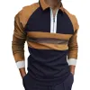 Men's Retro Casual Colorblock Print Lapel Long-sleeved Polo Shirt 90760403TO sold by Manly