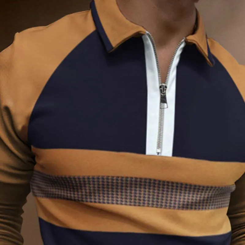 Men's Retro Casual Colorblock Print Lapel Long-sleeved Polo Shirt 90760403TO sold by Manly product image thumbnail 3