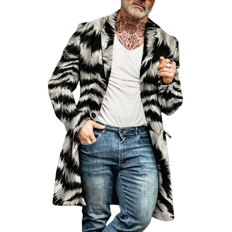 Men's Retro Casual Zebra Print Mid-Length Single-Breasted Coat 33902417TO sold by Manly