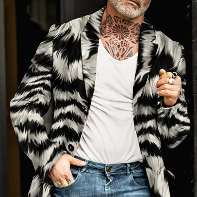 Men's Retro Casual Zebra Print Mid-Length Single-Breasted Coat 33902417TO sold by Manly product image thumbnail 3