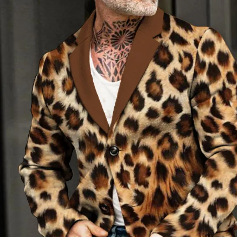 Men's Retro Casual Leopard Colorblock Print Mid-Length Coat 13052290TO sold by Manly product image thumbnail 3