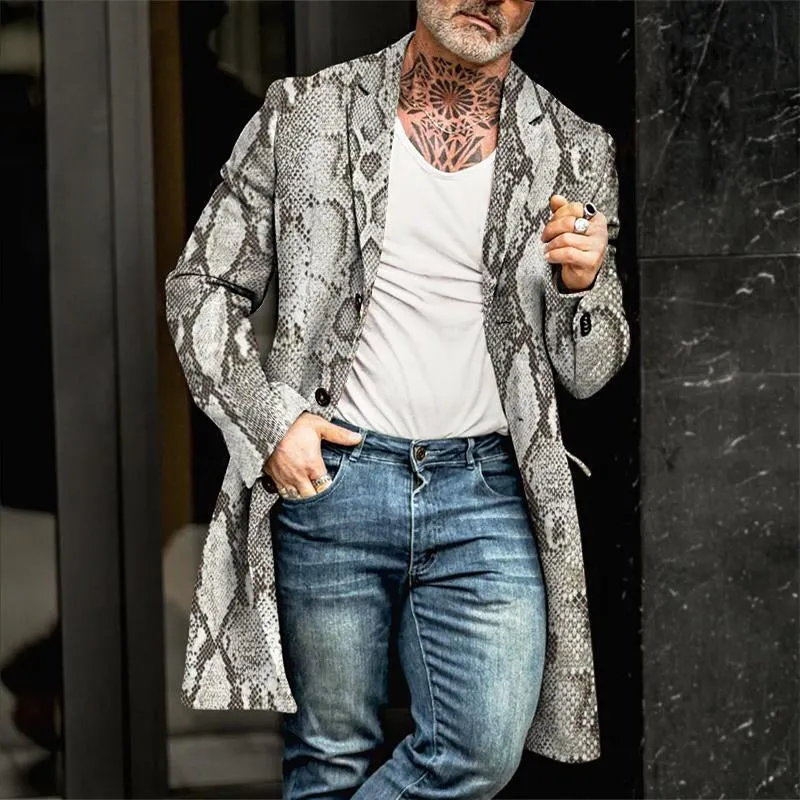 Men's Retro Casual Snakeskin Print Mid-Length Single-Breasted Coat 74655411TO sold by Manly product image thumbnail 2