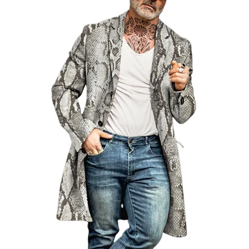 Men's Retro Casual Snakeskin Print Mid-Length Single-Breasted Coat 74655411TO sold by Manly