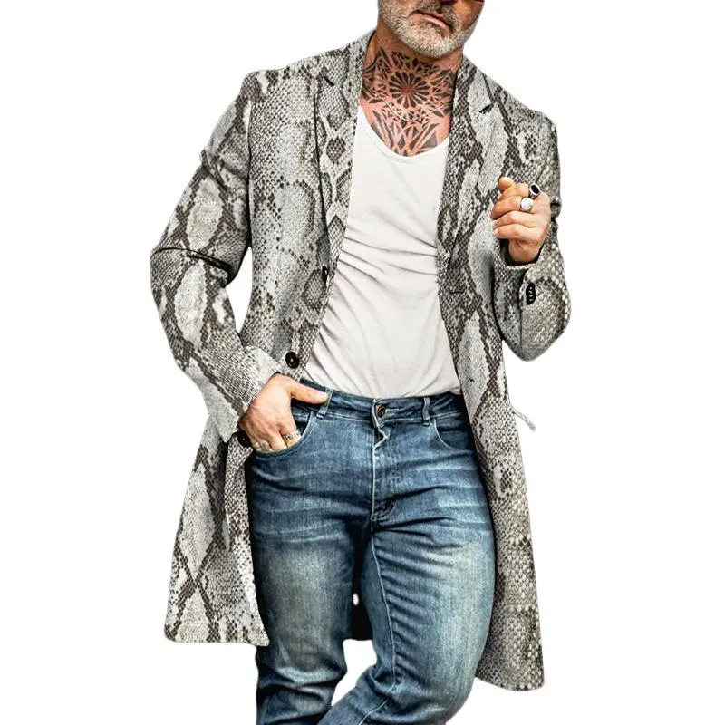 Men's Retro Casual Snakeskin Print Mid-Length Single-Breasted Coat 74655411TO sold by Manly