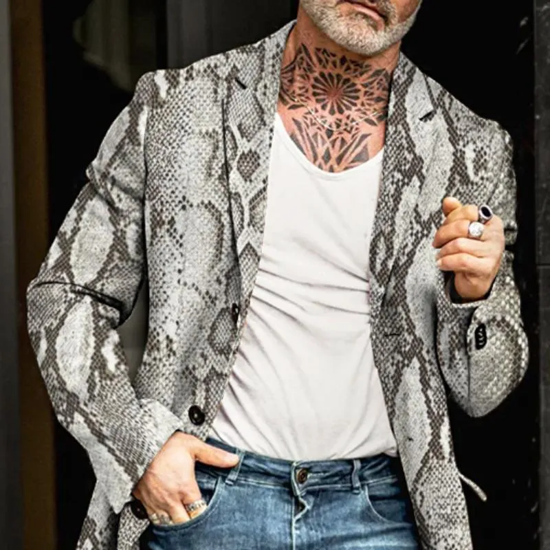 Men's Retro Casual Snakeskin Print Mid-Length Single-Breasted Coat 74655411TO sold by Manly product image thumbnail 3