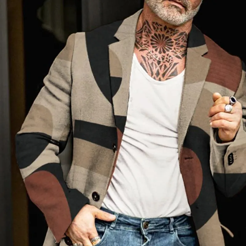 Men's Retro Casual Geometric Colorblock Printed Mid-Length Coat 83991448TO sold by Manly product image thumbnail 3