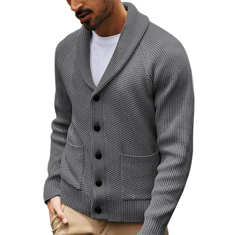 Men's Solid Color Casual Long Sleeve Lapel Knitted Cardigan 92167275X sold by Manly