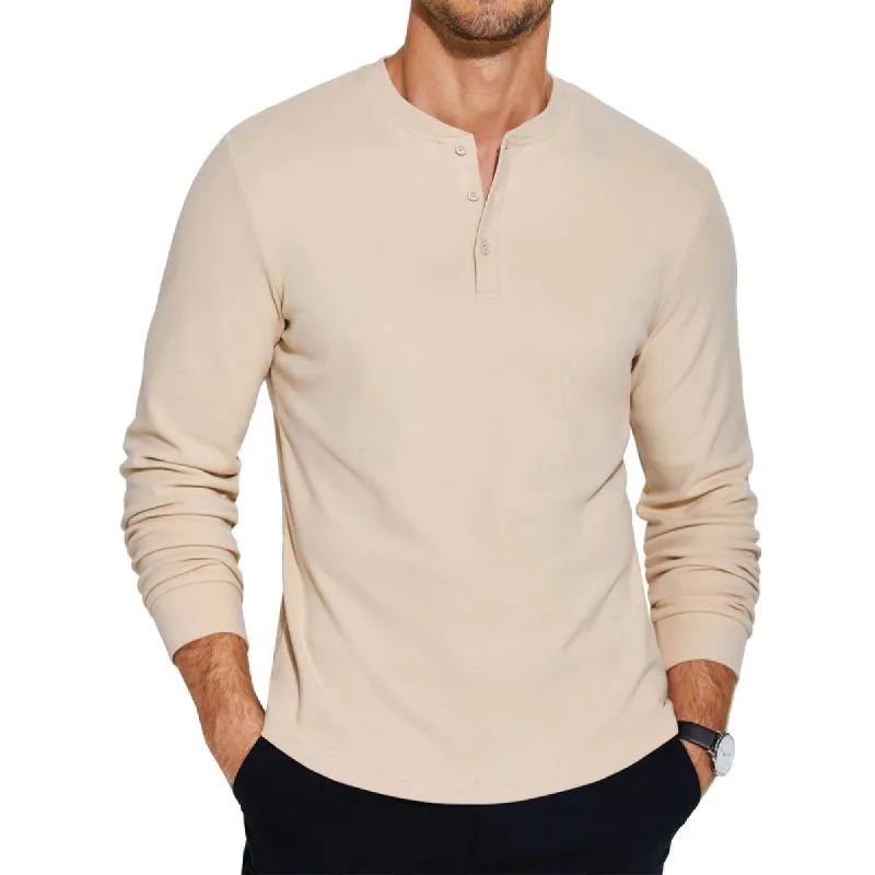 Men's Solid Henley Neck Long Sleeve T-Shirt 66566593X sold by Manly