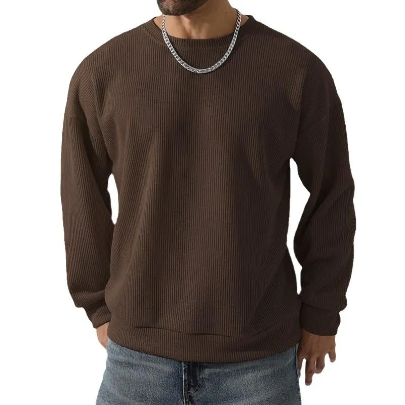 Men's Solid Color Round Neck Long Sleeve Sweater 09564681X sold by Manly