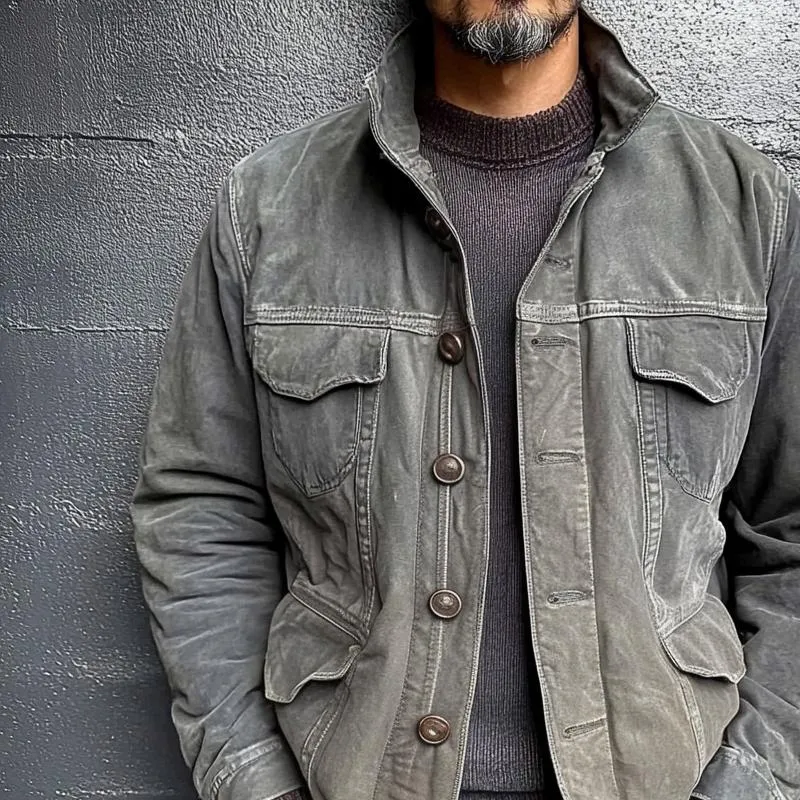 Men's Retro Denim Stand Collar Fake Pockets Single Breasted Casual Jacket 65307201Z sold by Manly product image thumbnail 3