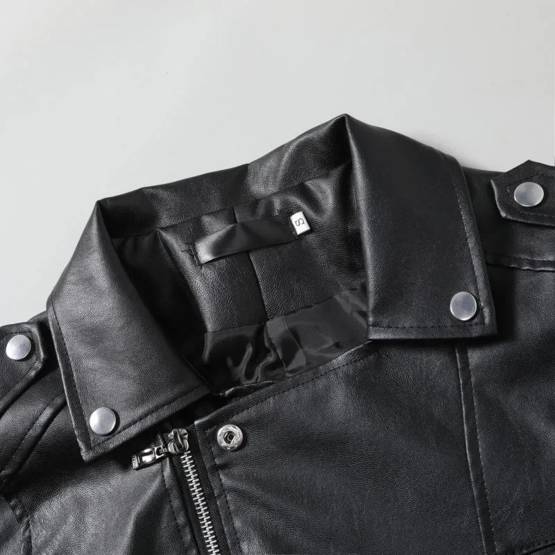 Men's Vintage Notch Lapel Slant Placket Zipper Motorcycle Leather Vest 69734060M sold by Manly product image thumbnail 3